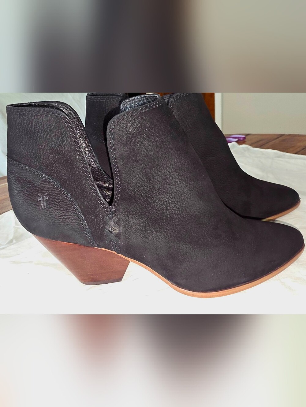 FRYE AND CO. Black Suede Cutout Ankle Booties